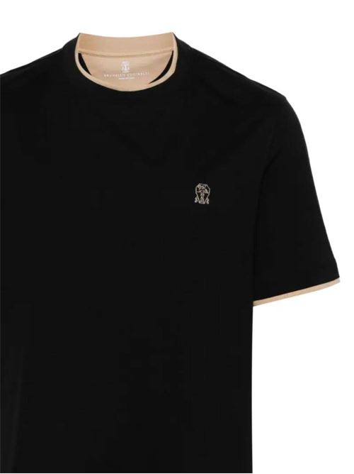 Black cotton embroidered logo t-shirt Brunello Cucinelli | M0B137427GCBC71